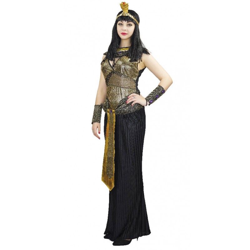 Costume de la reine d’Égypte Cléopâtre noir et or pour adulte