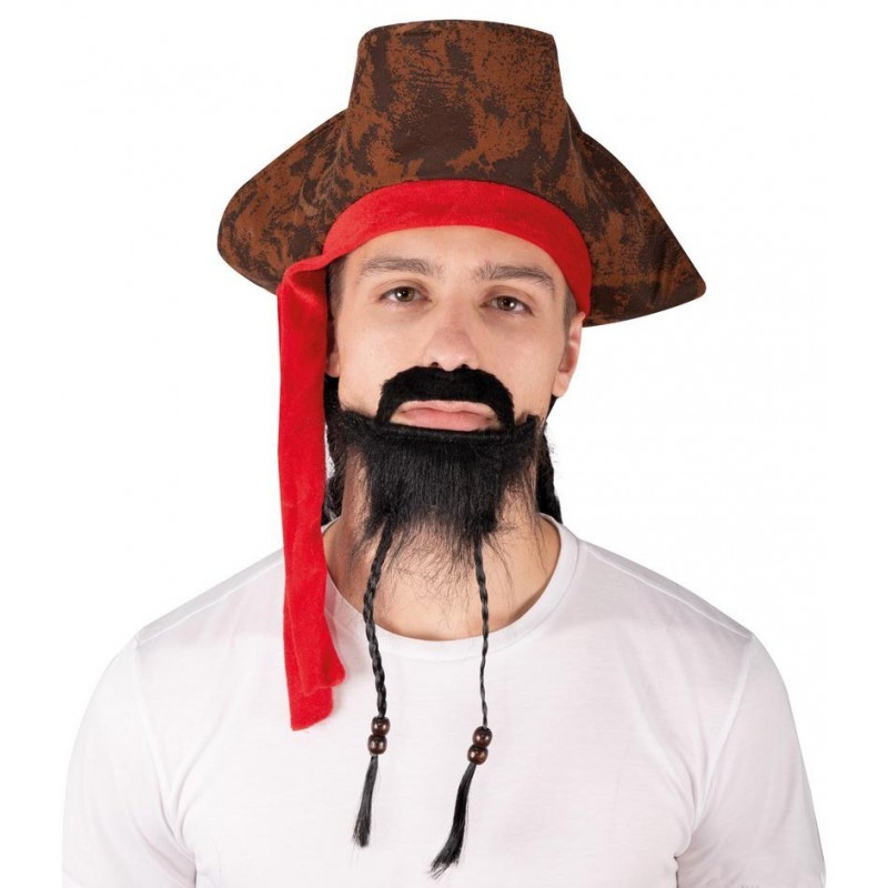 Fausse barbe de pirate avec moustache noire