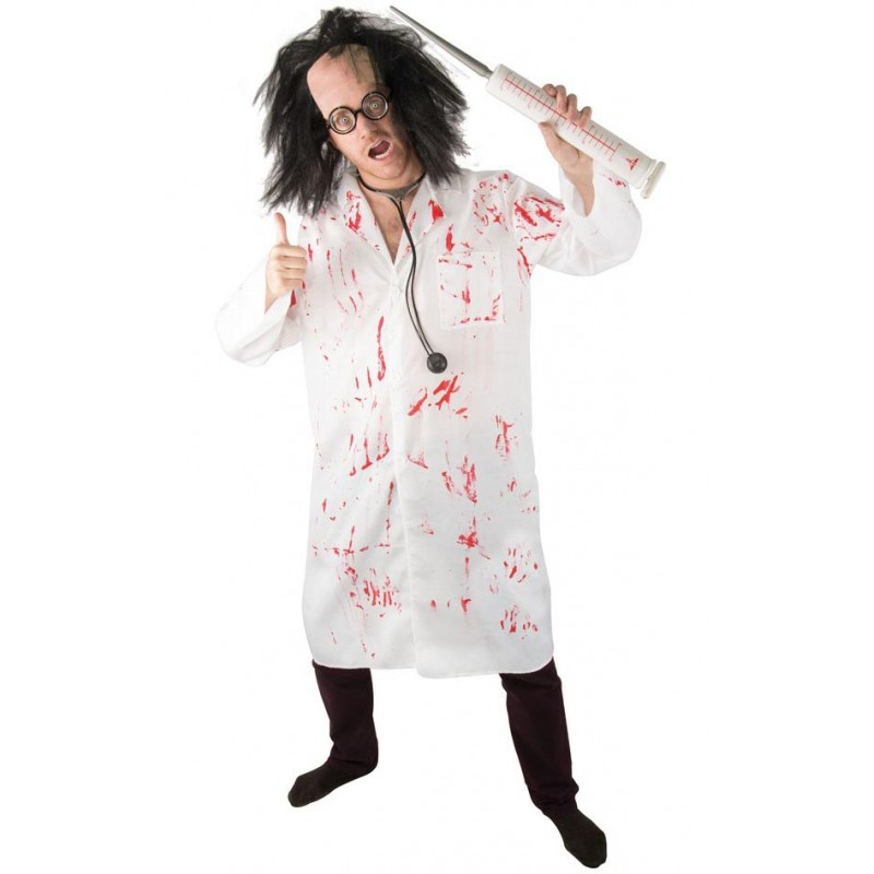 Déguisement Halloween composé d'une blouse de médecin ensanglantée