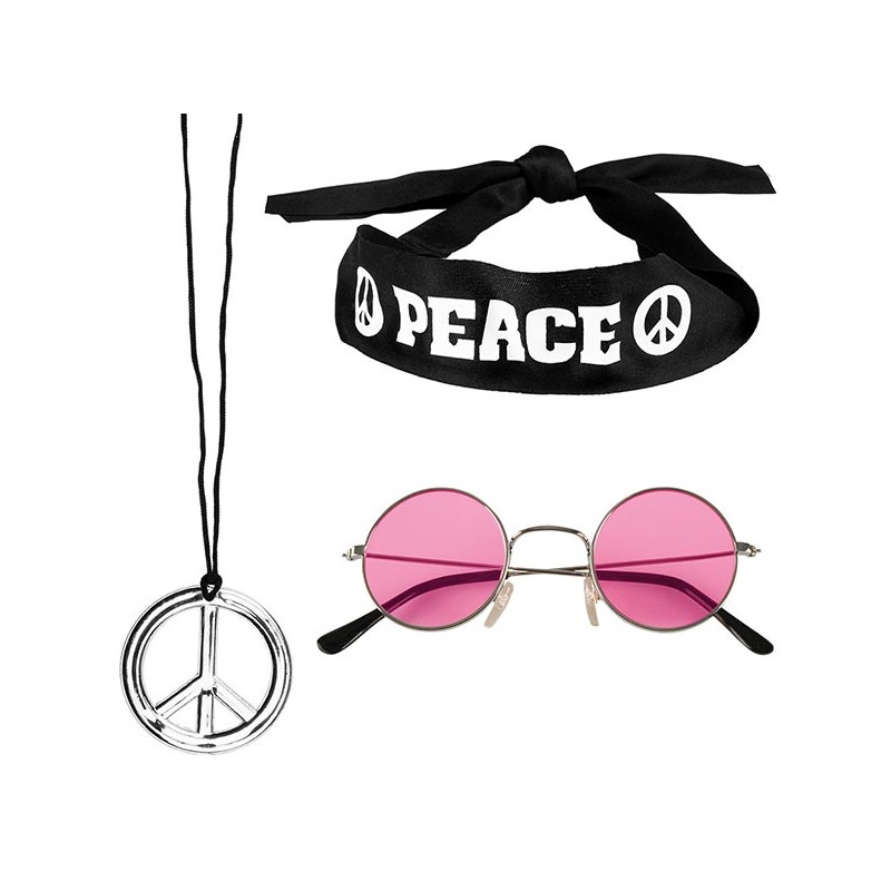 Set d'accessoires hippie lunettes, collier et bandeau