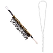 Set d'accessoires Charleston femme avec collier de perles et fume-cigarette