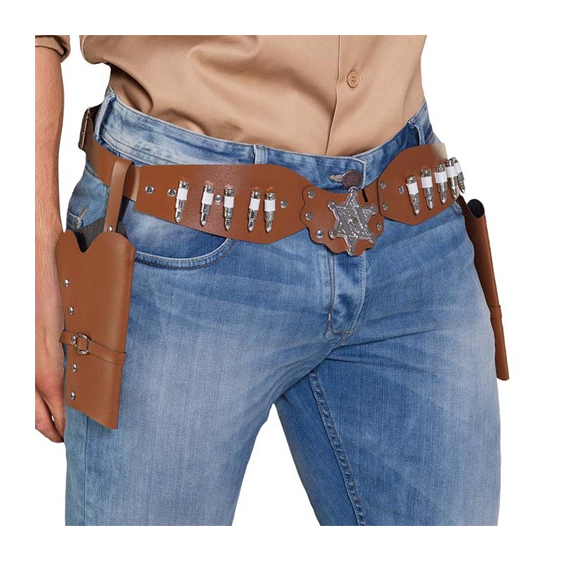 Ceinture Double Holster Marron Cowboy Shérif