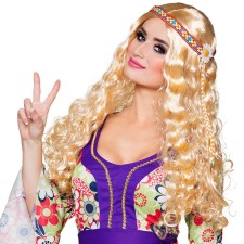 Perruque hippie femme avec cheveux longs blonds