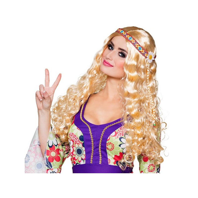 Perruque hippie femme avec cheveux longs blonds
