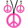 Collier peace and love avec boucles d'oreilles rose fluo