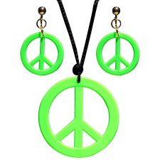 Collier peace and love vert fluo avec boucles d'oreilles hippie
