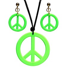 Collier peace and love vert fluo avec boucles d'oreilles hippie