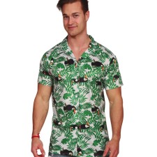 Déguisement chemise hawaïenne avec toucans et feuilles tropicales