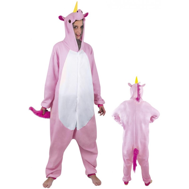 Costume composé d'une combinaison intégrale de licorne rose pour adulte