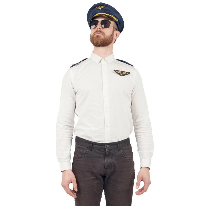 Costume Pilote Homme Complet - Veste, Casquette, Lunettes, Badge, Collier, Masque (8 Pièces) Pour Halloween/cosplay