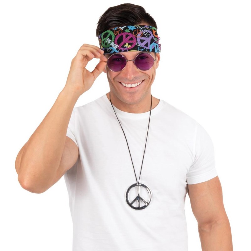 Set Accessoires Hippie Chic Homme – 5 Pièces (lunettes, Perruque, Collier, Bracelet, Bandeau) – Déguisement Années 70 Pour Halloween Et Fêtes