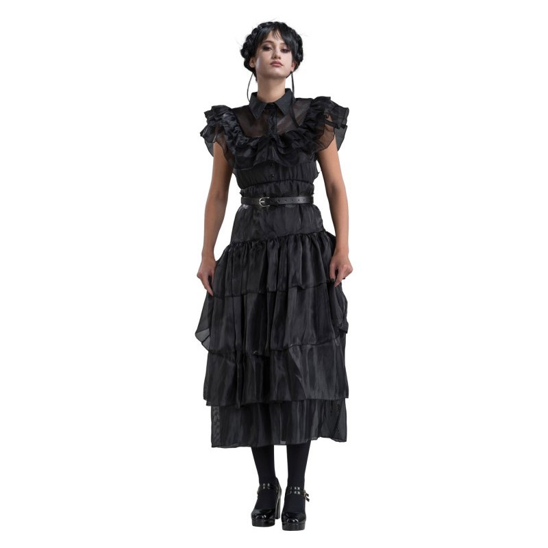 Mercredi Addams Costume Pour Femmes Filles Col Robe Noire Costume Z