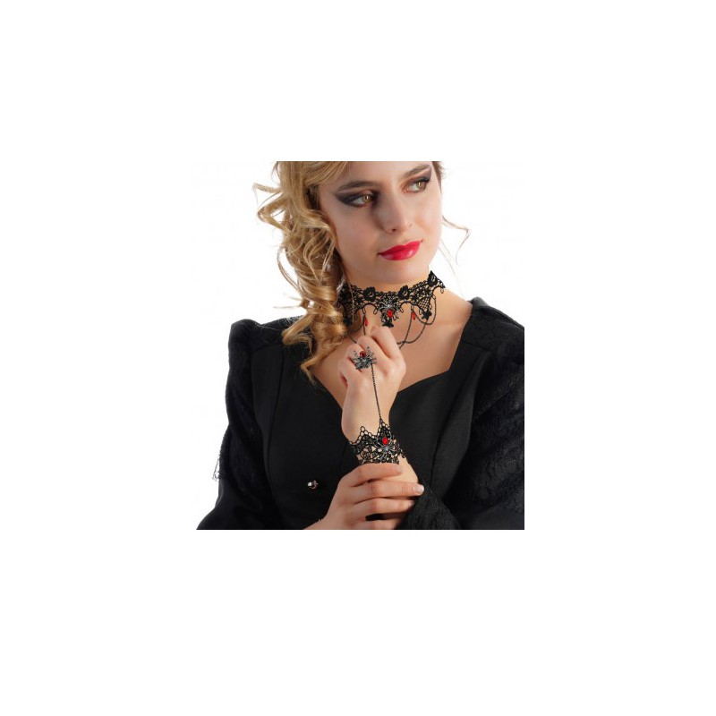 Ensemble Bijoux Halloween Femme OFYRA - Collier Dentelle + 2 Bracelets Punk Gothic - Cadeau Déco Robe & Fête