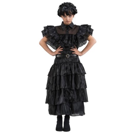 Snarflun Costume Halloween Mercredi Addams – Robe Noire Gothique Avec Accessoires – 8 Pièces – Pour Fille 7-8 Ans (130 Cm) – Lavable En Machine