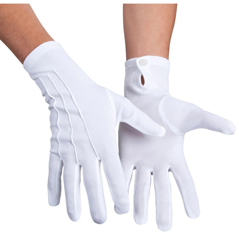 Gants Blancs Courts Fermeture Pression Adulte - accessoire de