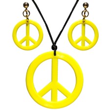 Collier peace and love jaune fluo avec boucles d'oreilles