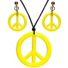 Collier peace and love jaune fluo avec boucles d'oreilles