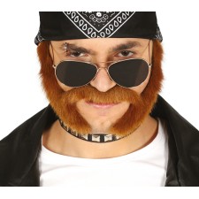 Moustache de déguisement marron avec rouflaquettes