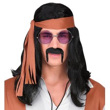 Moustache hippie noire pour déguisement
