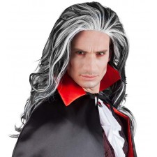 Perruque de vampire aux cheveux noirs et blancs style Dracula pour homme