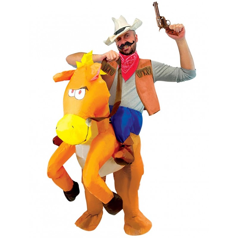 Costume adulte gonflable de cowboy sur son cheval porte-moi