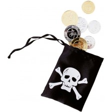 Bourse de pirate avec pièces d'or et d'argent pour accessoiriser un déguisement