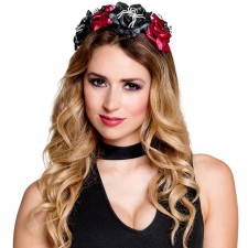 Serre-tête fleurs Halloween rouge et noir
