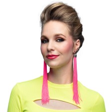 Boucles d'oreilles rose fluo à franges