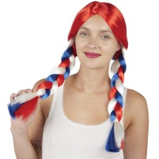 Accessoire perruque de supporter France bleu blanc rouge avec tresses pour femme