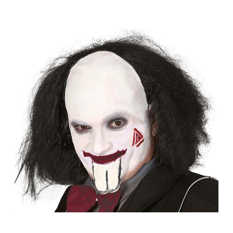 Perruque de psychopathe avec crâne blanc et cheveux noirs Halloween Perruque de psychopathe avec crâne blanc et cheveux noirs Halloween