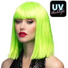 Perruque vert fluo mi-longue femme