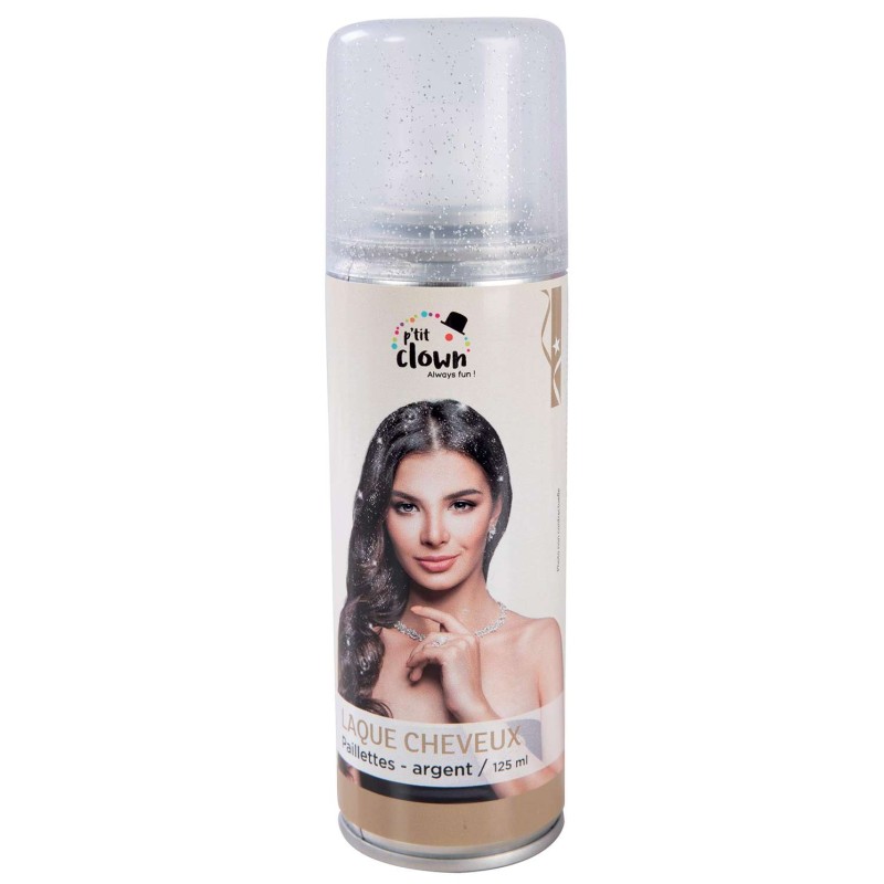 Spray cheveux avec paillettes couleur argent
