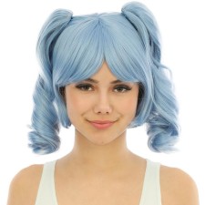 Perruque manga bleue femme avec couettes