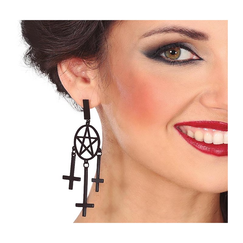 Boucles d'oreilles croix satanique Halloween