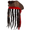 Chapeau de pirate marron avec bandeau rouge et cheveux
