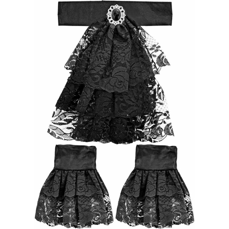 Jabot en dentelle noir accessoire de déguisement Halloween