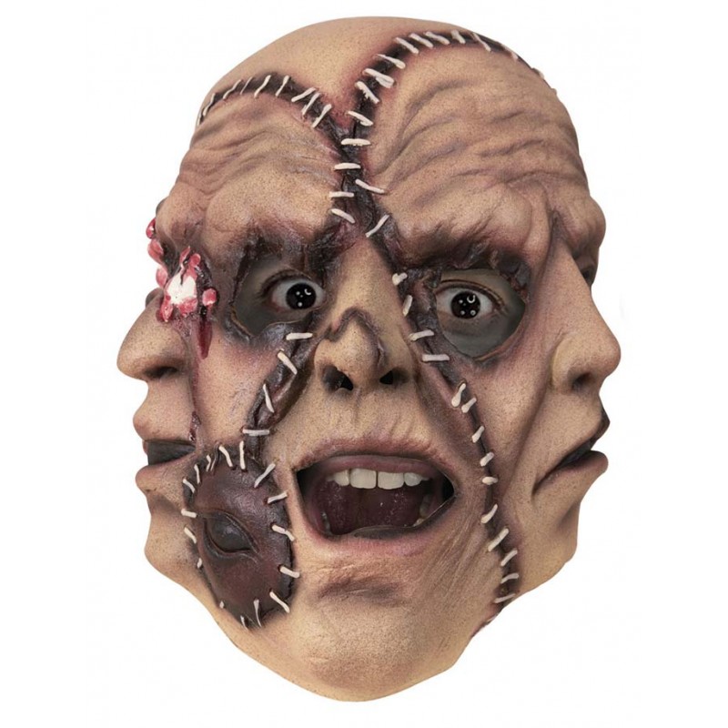 Masque de monstre à trois têtes avec visages recousus idéal pour Halloween