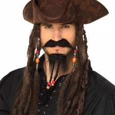 Barbichette noire de pirate avec fausse moustache
