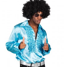 Déguisement disco homme composé d'une chemise bleue turquoise