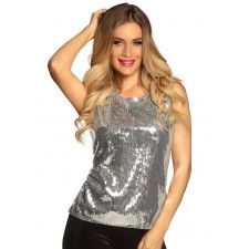 Top disco avec sequins argent pour femme