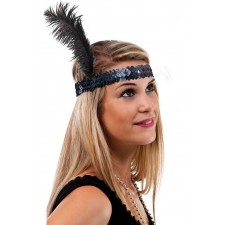 Accessoire Charleston bandeau années 20 noir avec plume