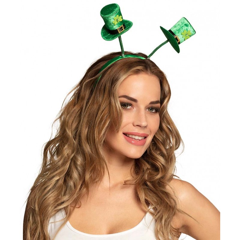 Serre-tête Saint Patrick trèfle vert avec antennes chapeaux