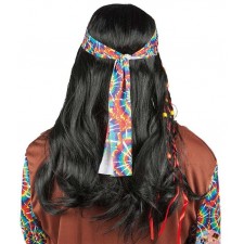 Perruque hippie cheveux longs noirs pour déguisement