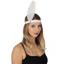 Bandeau Charleston Blanc avec Plume années 20